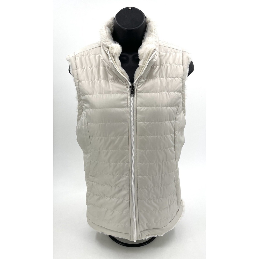 Nicole Miller Women's Faux Fur Reversible Vest Women's Medium M Off White NWOT - Picture 2 of 11